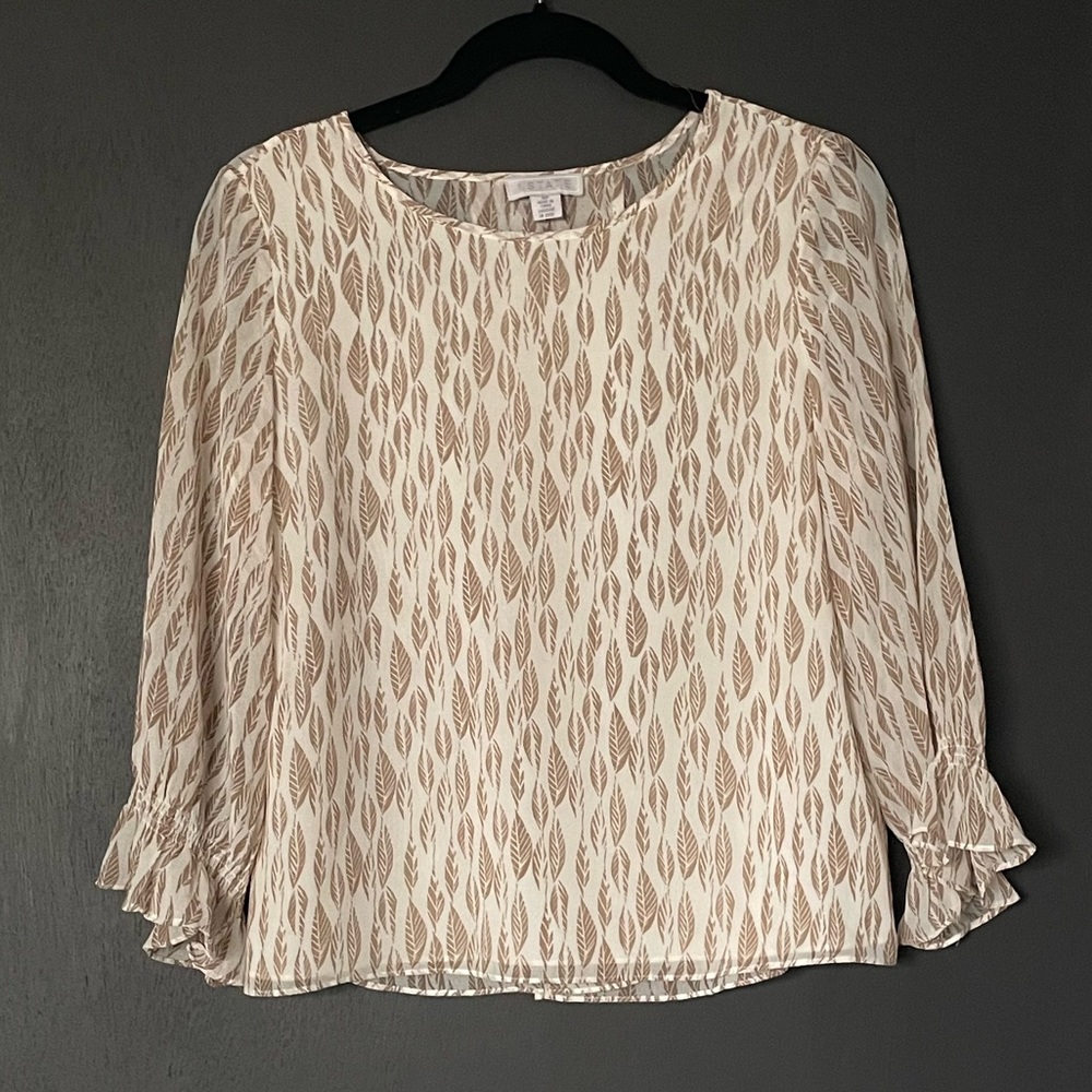 1.State Feather Print Sheer Split Back Top - Size Small
